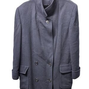 100% Camel Hair Double Breasted Navy Long Trench Coat Womens 14 Vntg Made in USA